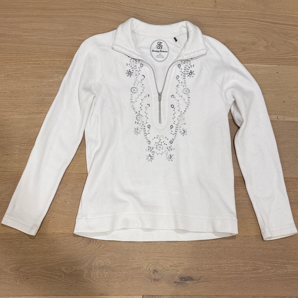 Tommy Bahama Women’s Half Zip Floral Embroidered Pullover size small